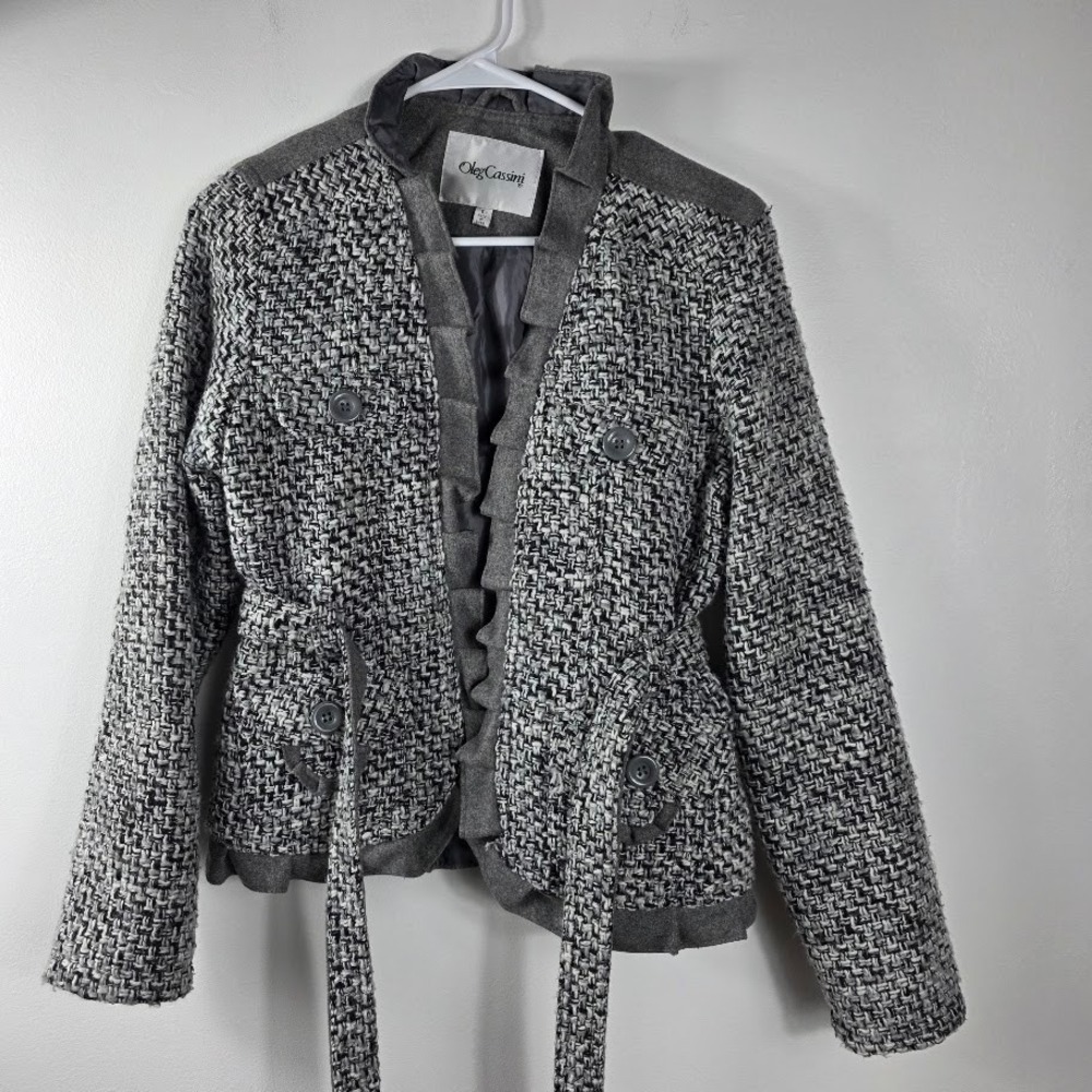 Oleg Cassini Couture Tweed Jacket Wool Blend L